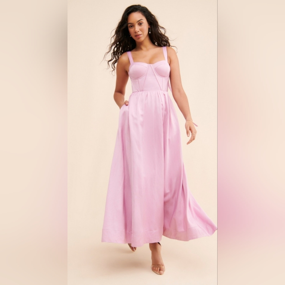 Aureta Anthropologie Showstopper Lilac Midi Corset Dress Sz Large